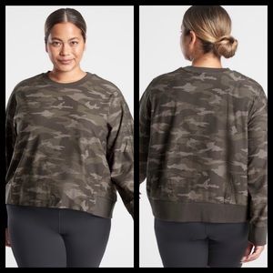 Athleta Farallon Printed Camo Sweatshirt Camouflage Organic Cotton NWT Sz 2X